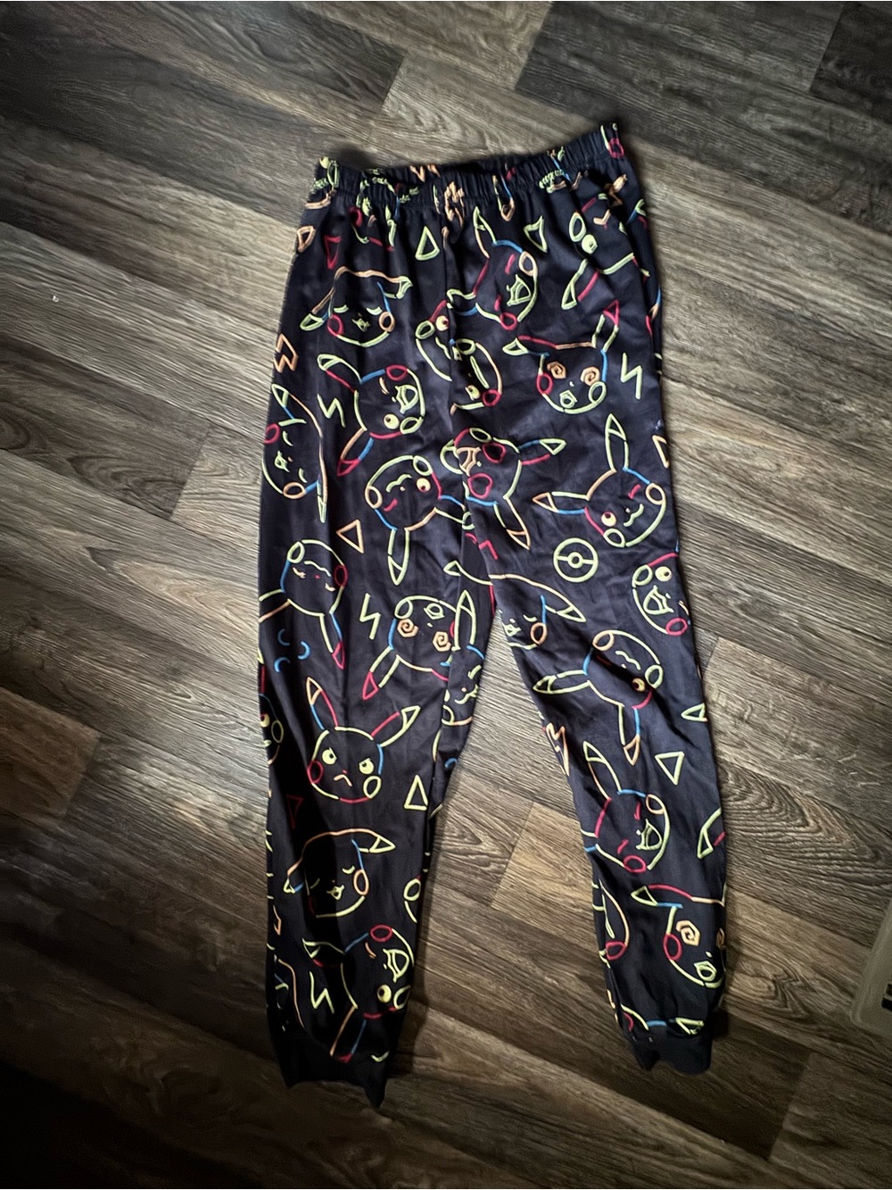 Source Unknown Kids Pajama Bottoms - Black with Neon Multicolor Pikachu Print